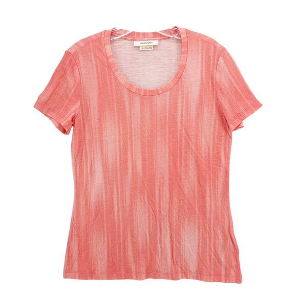 ICEBREAKER Woman 100% Merino 150 Short Sleeve Tee Coral Striped Size SMALL - Picture 1 of 6